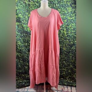 Terra&Sky Size:1X Women Short Sleeve Dress 100% Cotton Pockets Pink NWOT
